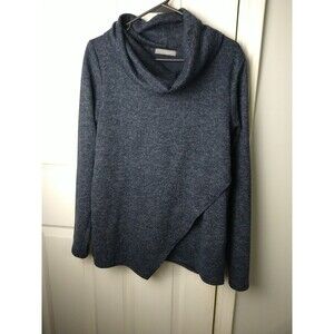 Loveapella Woman L Cowl Neck Pullover Blue Shirt LS Faux Wrap Casual Comfort